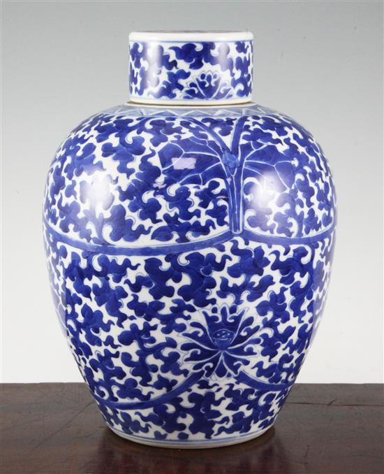 A Chinese blue and white ovoid jar and cover, 19th century, 25.5cm